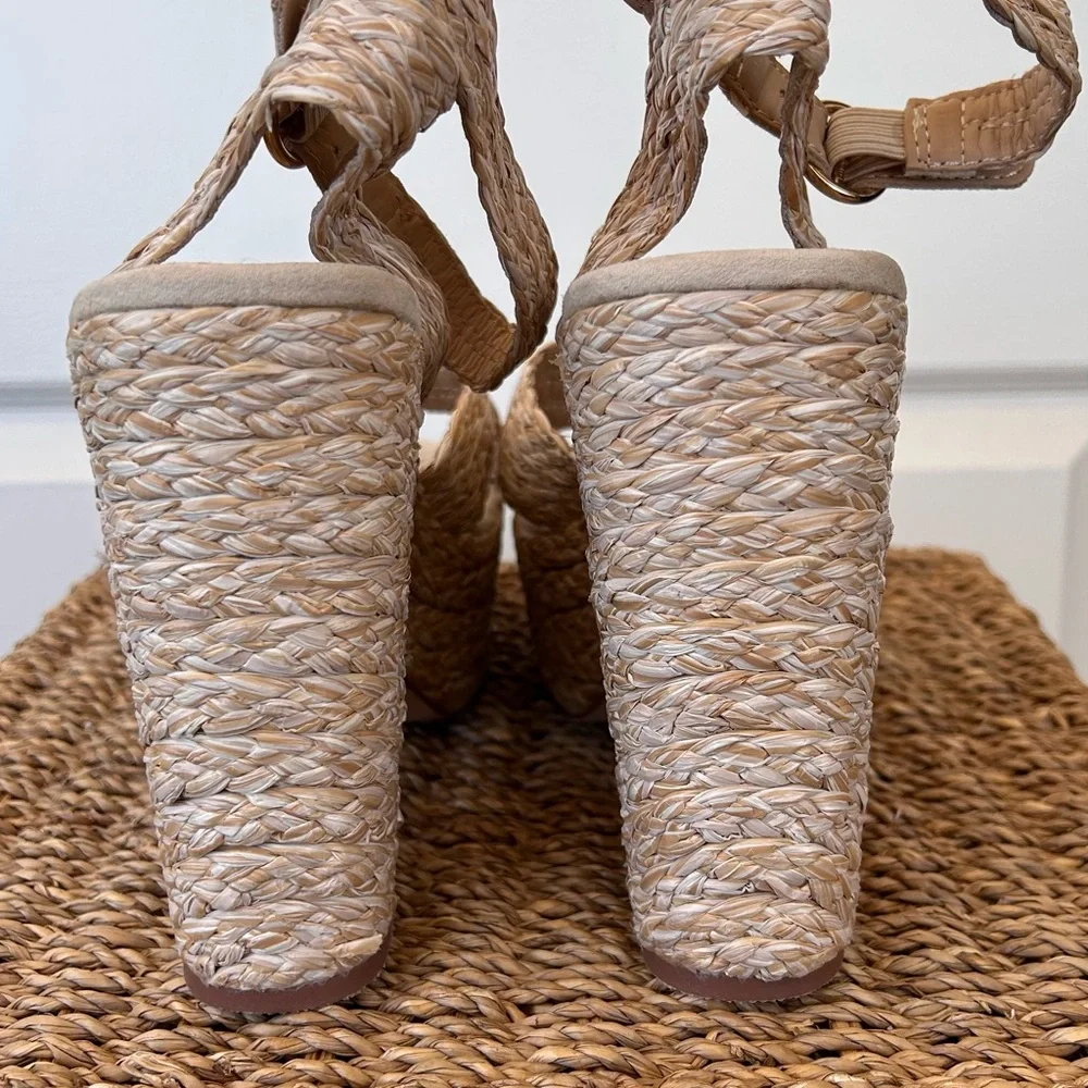 Shoedazzle Raffia Platform Wedge Ankle Strap‎ Size 10